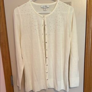 NWT Christopher & Banks Elegant Cream Cardigan Sweater with Crystal Top